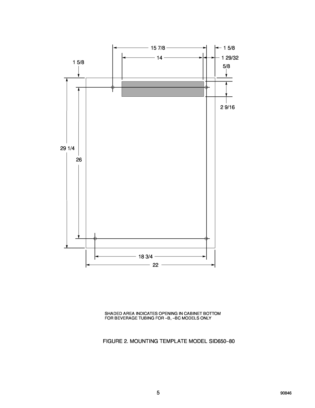 Everpure SID650A manual 15 7/8, 1 5/8, 1 29/32, 2 9/16, 29 1/4, 18 3/4, MOUNTING TEMPLATE MODEL SID650--80 