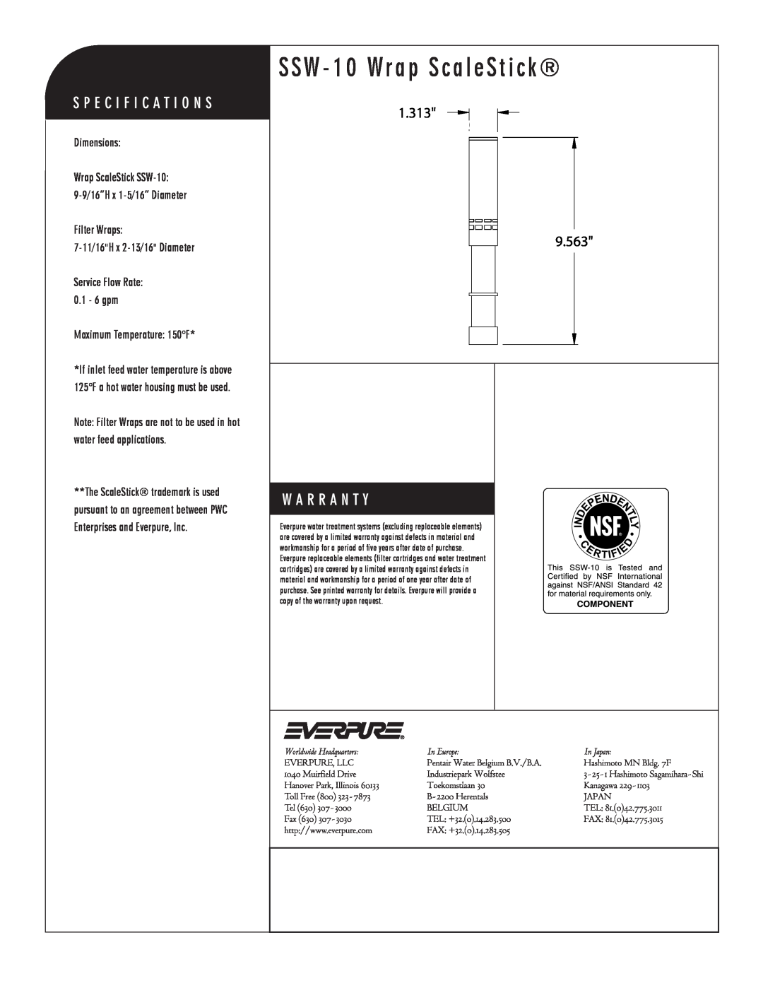 Everpure SSW-10, EV9799-06 SSW - 10 Wrap ScaleStick, Scale Reducing Cartridge, Filter Wraps 7-11/16H x 2-13/16 Diameter 