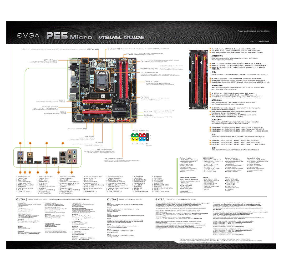 EVGA 121-LF-E652-KR CPU Mounting Holes, Pin ATX Power, Fan Header, Front Audio Connector, Pci-E, Sata Ports, PC Speaker 