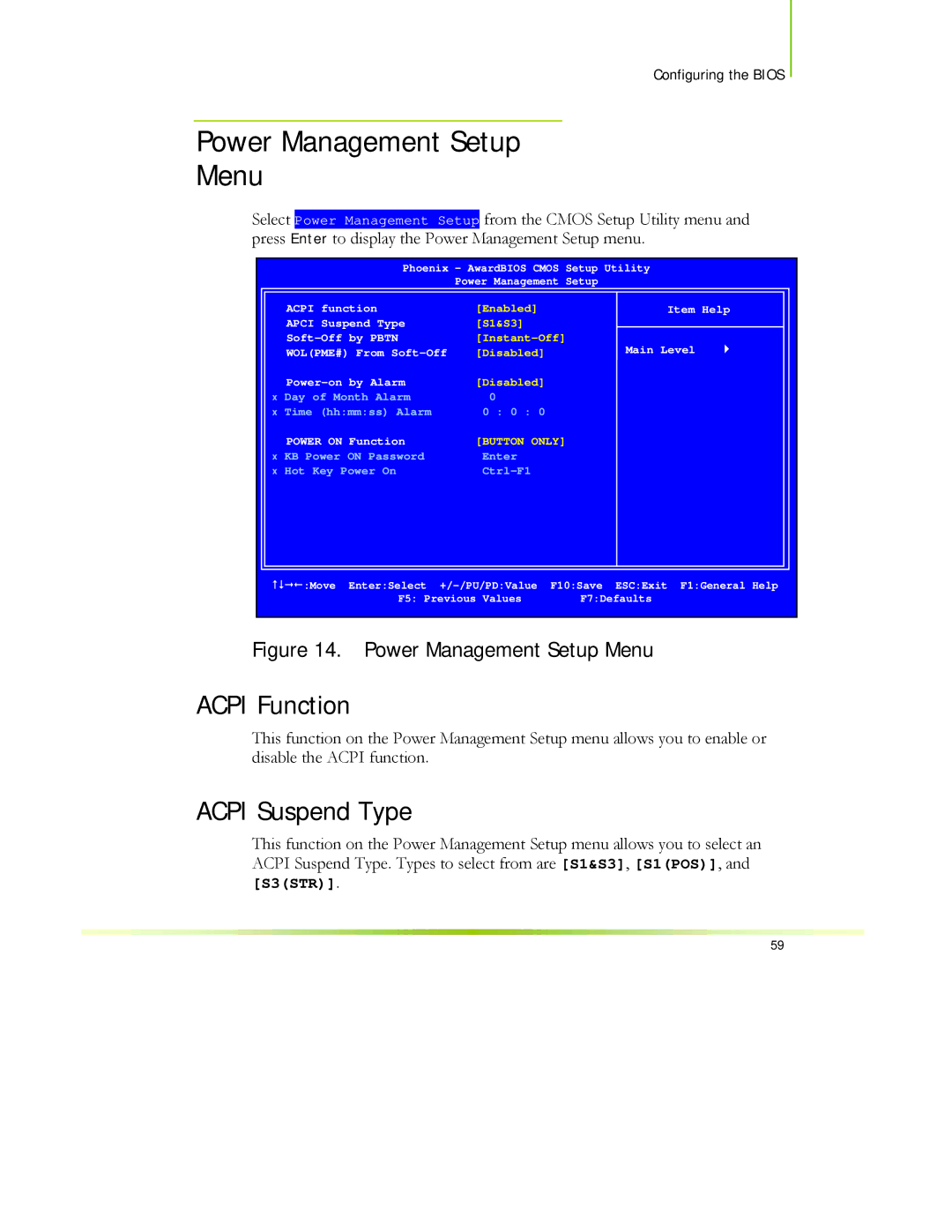 EVGA 122-CK-NF68-XX manual Power Management Setup Menu, Acpi Function, Acpi Suspend Type 