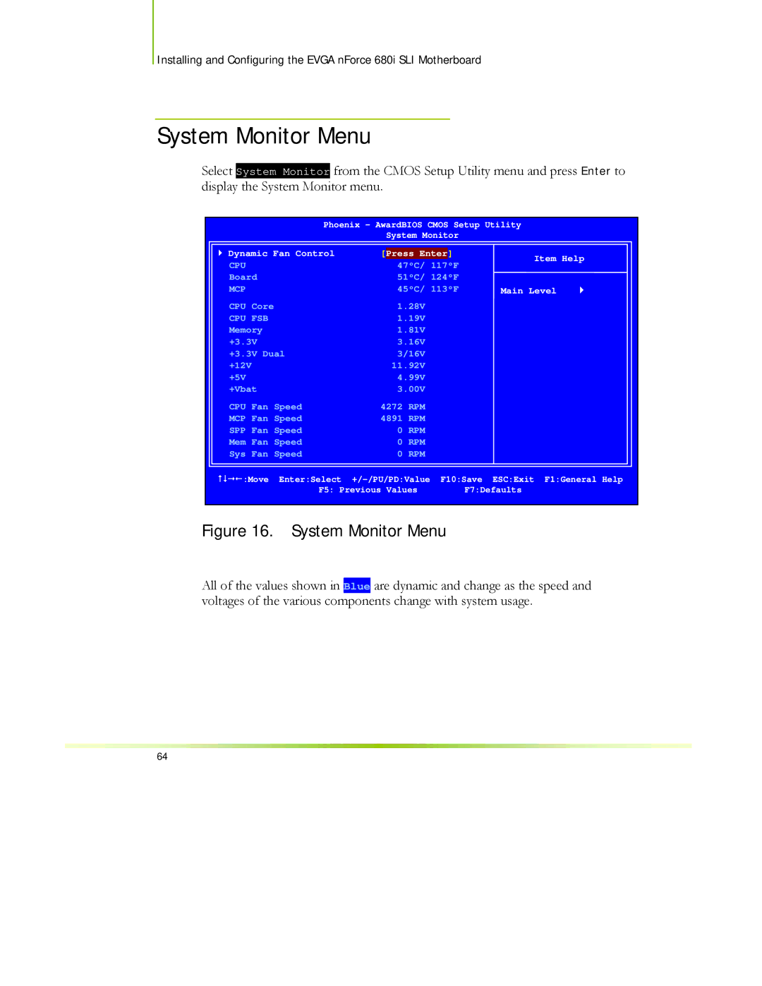 EVGA 122-CK-NF68-XX manual System Monitor Menu 