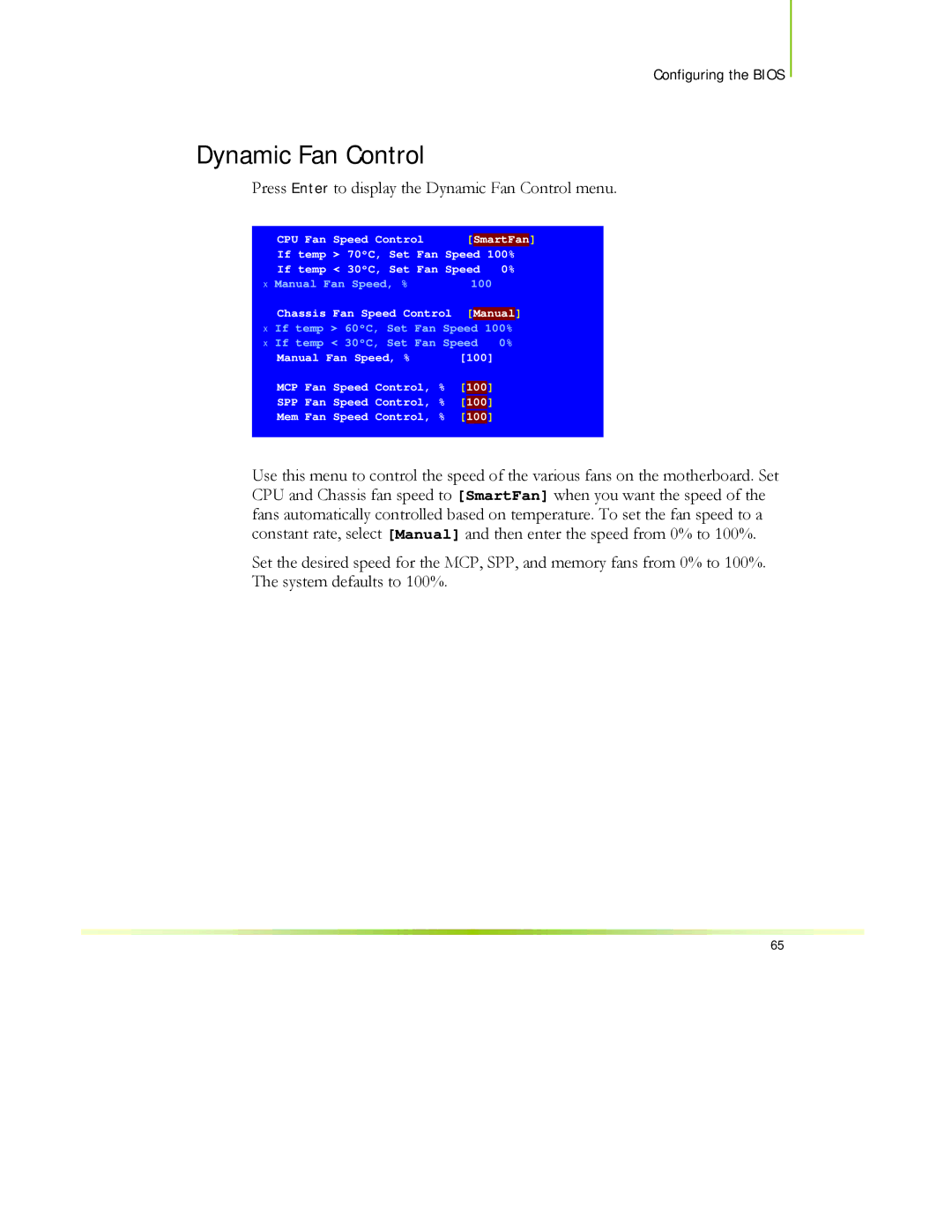 EVGA 122-CK-NF68-XX manual Press Enter to display the Dynamic Fan Control menu 