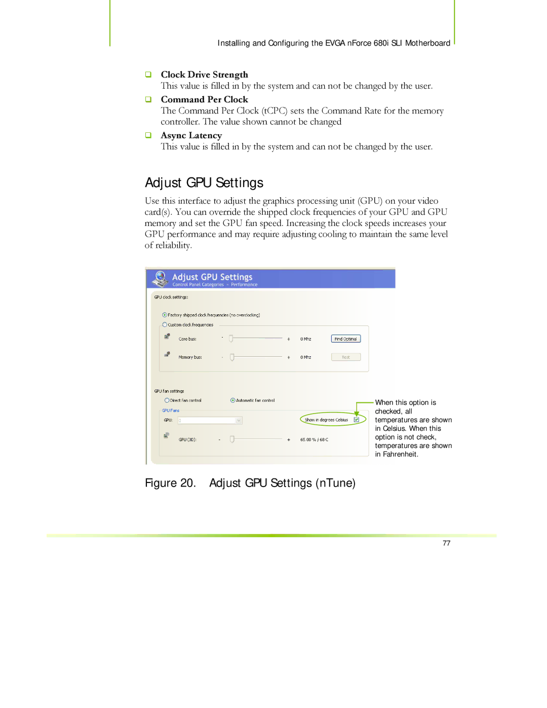 EVGA 122-CK-NF68-XX manual Adjust GPU Settings 