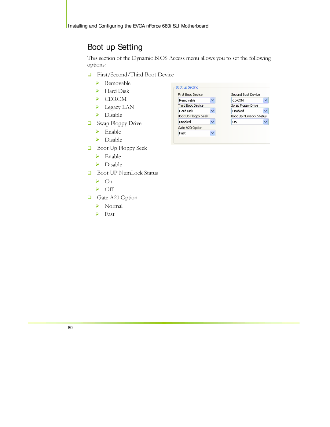 EVGA 122-CK-NF68-XX manual Boot up Setting 