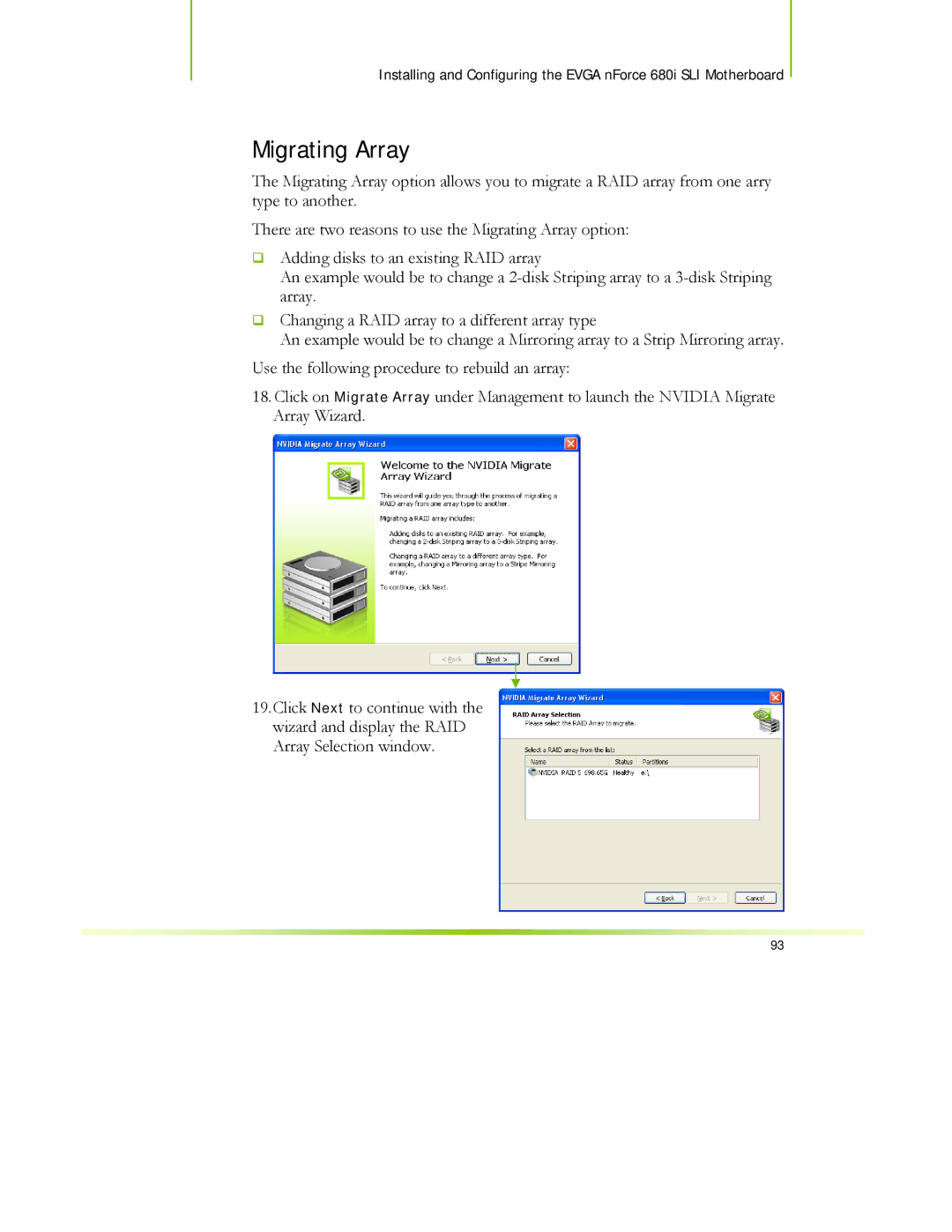 EVGA 122-CK-NF68-XX manual Migrating Array 