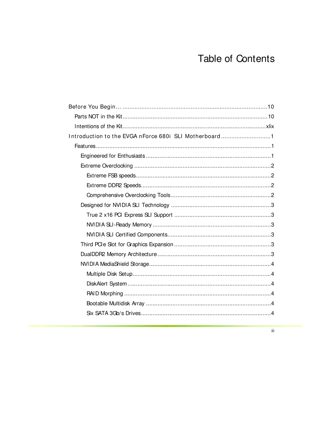 EVGA 122-CK-NF68-XX manual Table of Contents 