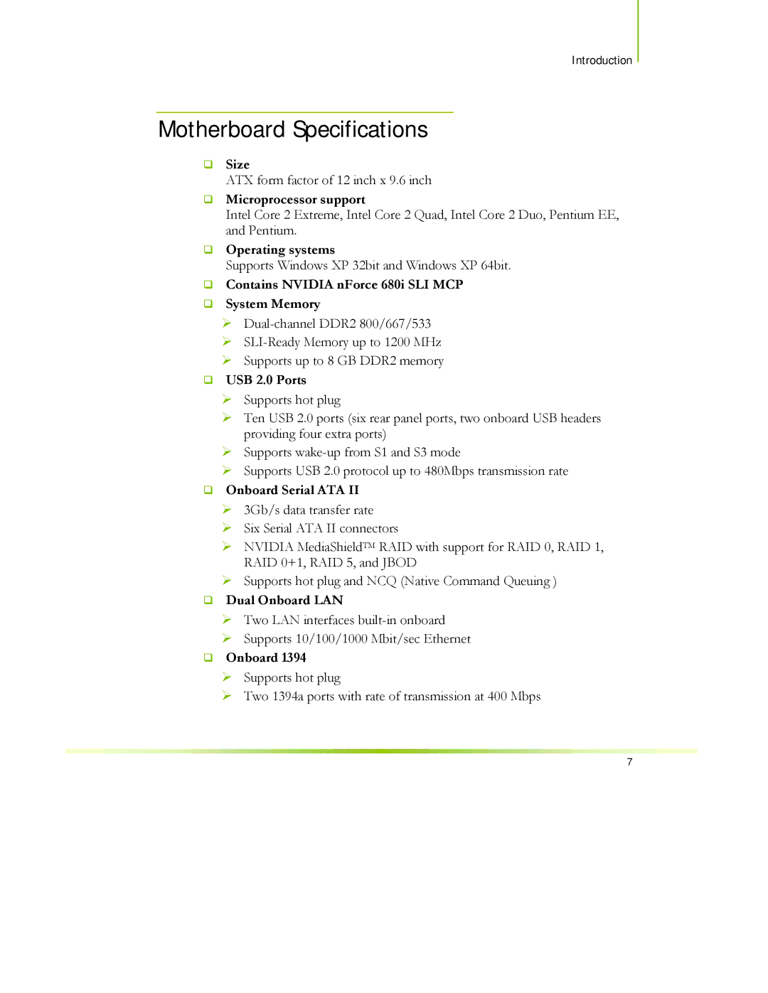 EVGA 122-CK-NF68-XX manual Motherboard Specifications 