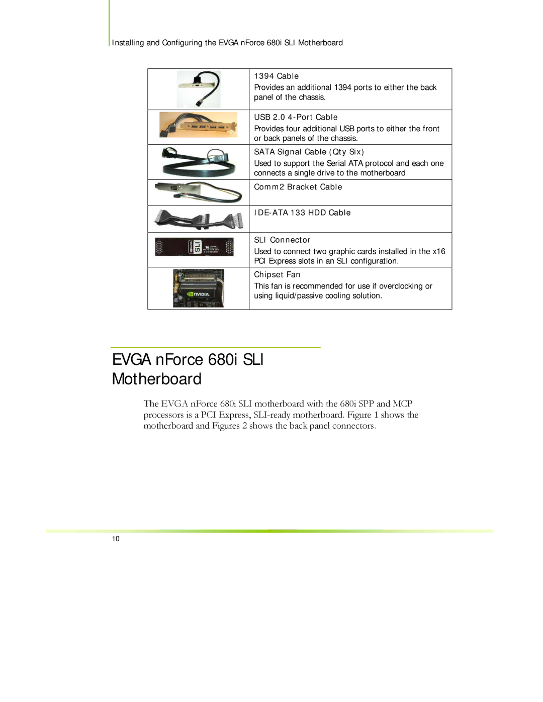 EVGA 122-CK-NF68-XX manual Evga nForce 680i SLI Motherboard, Sata Signal Cable Qty Six 