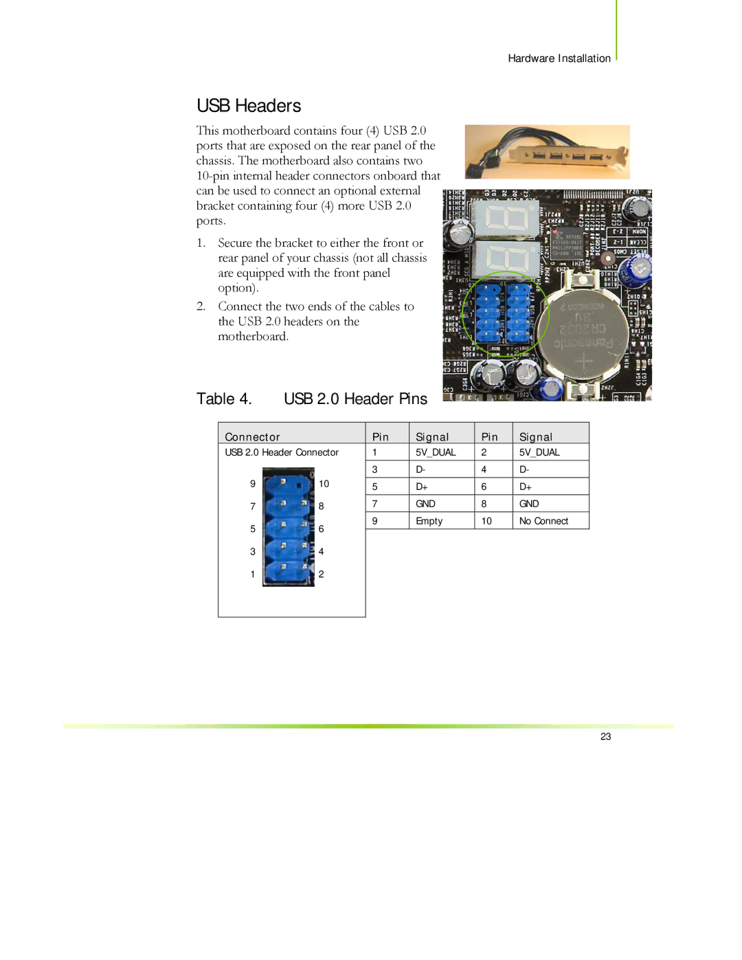 EVGA 122-CK-NF68-XX manual USB Headers, USB 2.0 Header Pins 