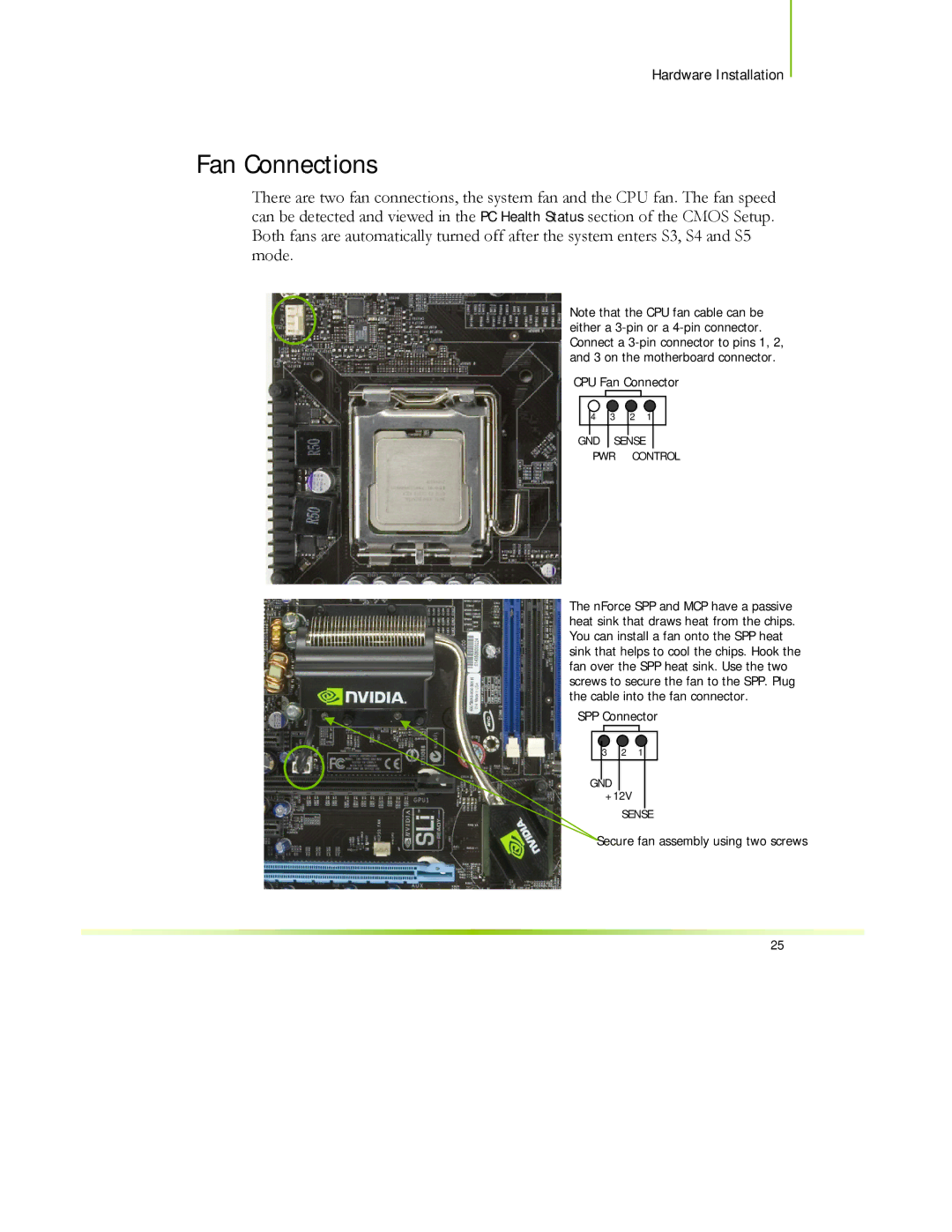 EVGA 122-CK-NF68-XX manual Fan Connections 