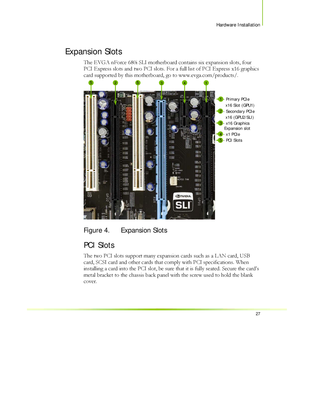 EVGA 122-CK-NF68-XX manual Expansion Slots, PCI Slots 