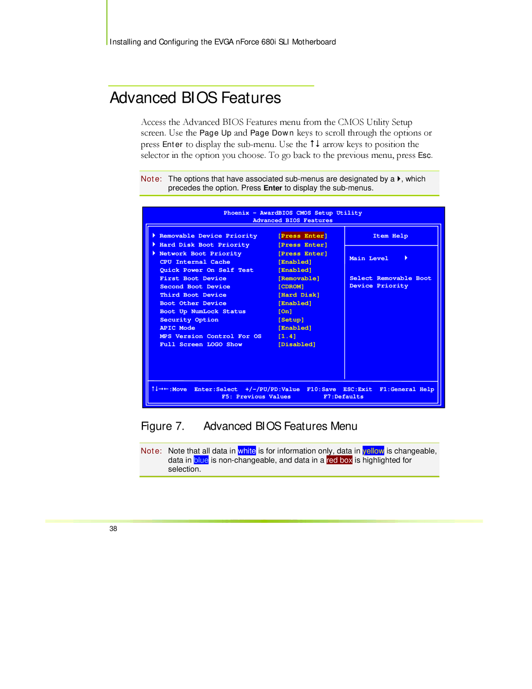 EVGA 122-CK-NF68-XX manual Advanced Bios Features, Cdrom 