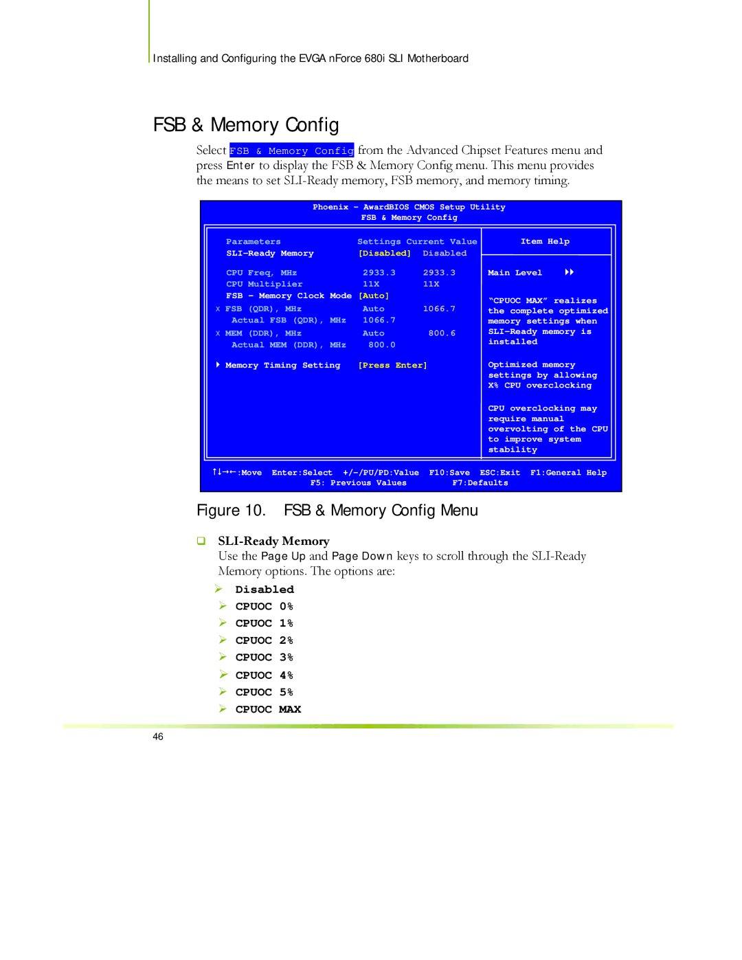 EVGA 122-CK-NF68-XX manual FSB & Memory Config, ‰ SLI-Ready Memory 