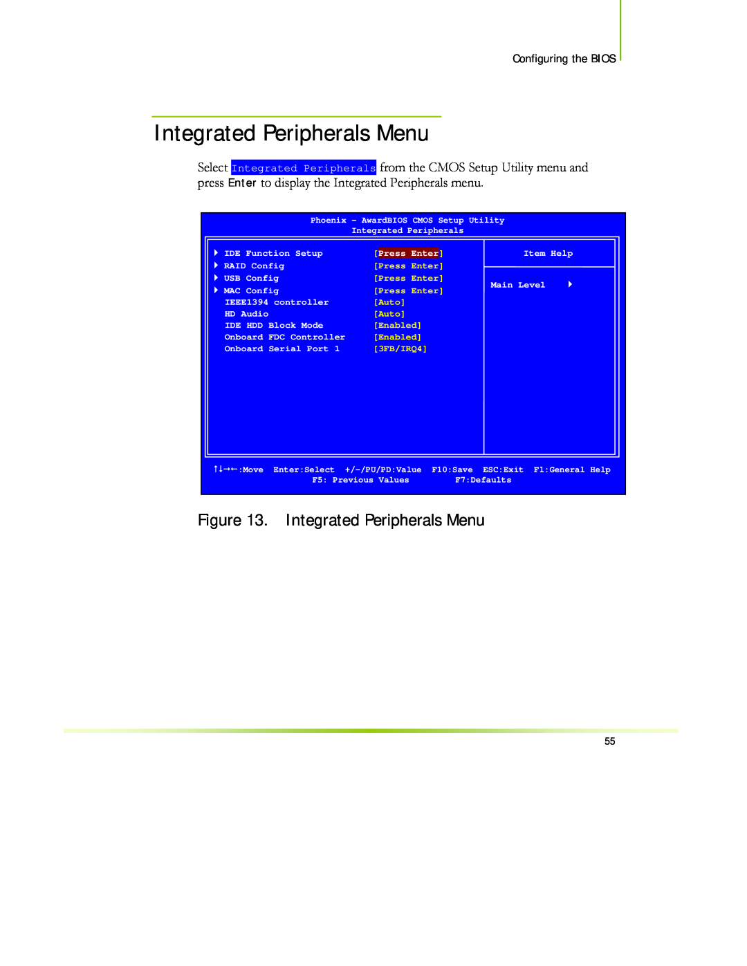 EVGA 122-CK-NF68-XX manual Integrated Peripherals Menu, Configuring the BIOS 