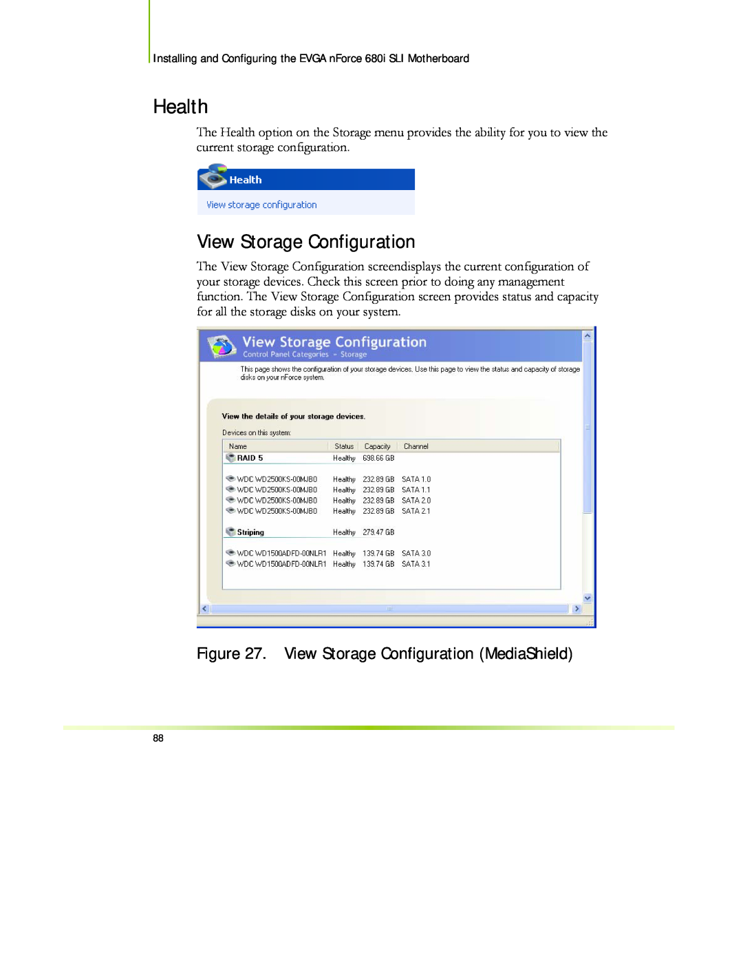 EVGA 122-CK-NF68-XX manual Health, View Storage Configuration MediaShield 