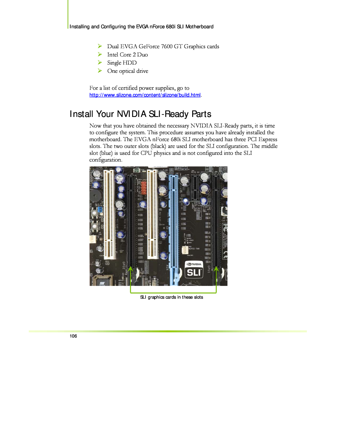 EVGA 122-CK-NF68-XX manual Install Your NVIDIA SLI-Ready Parts 