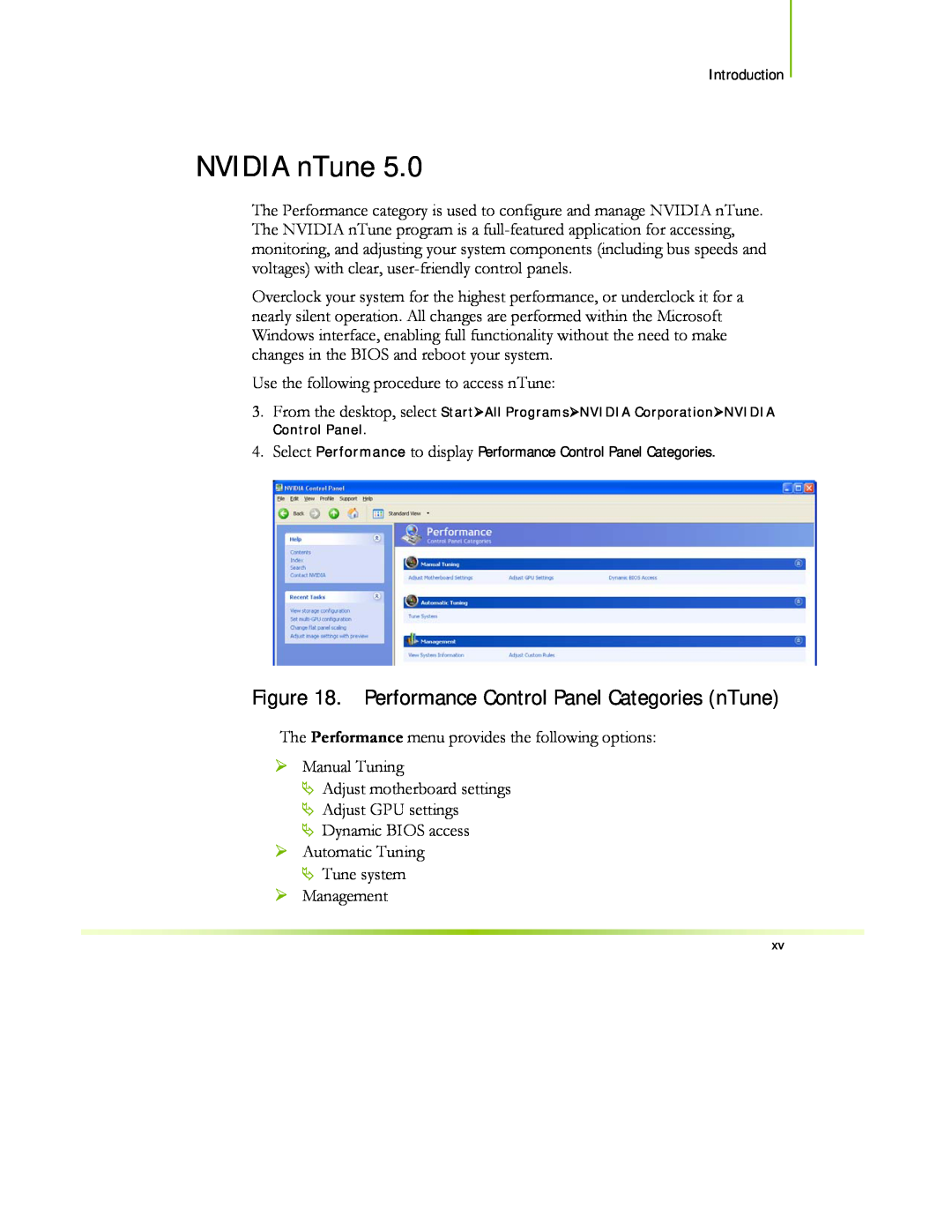 EVGA 122-CK-NF68-XX manual NVIDIA nTune, Performance Control Panel Categories nTune 