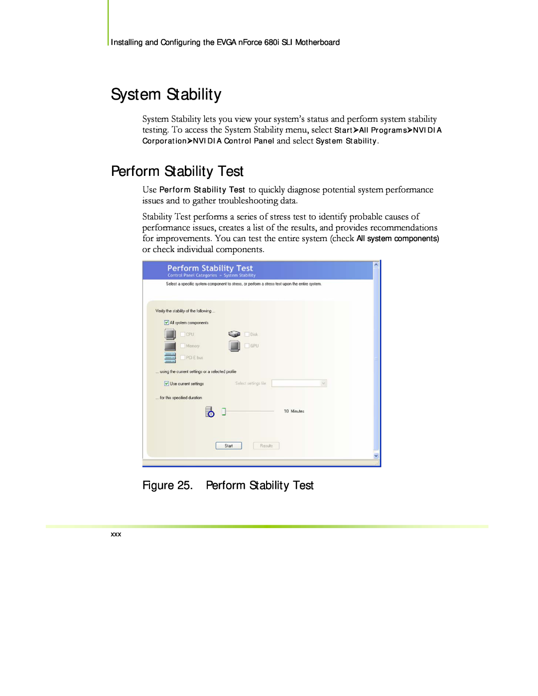 EVGA 122-CK-NF68-XX manual System Stability, Perform Stability Test 