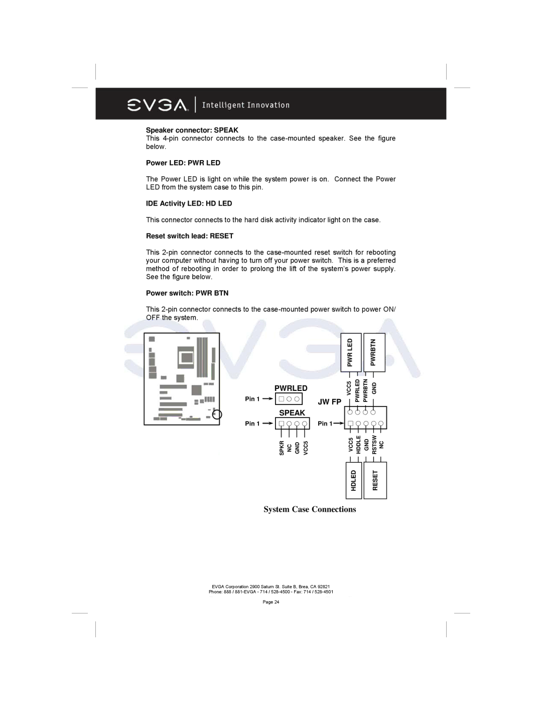 EVGA 122-M2-NF59-AX manual Pwrled, Speak, Jw Fp 