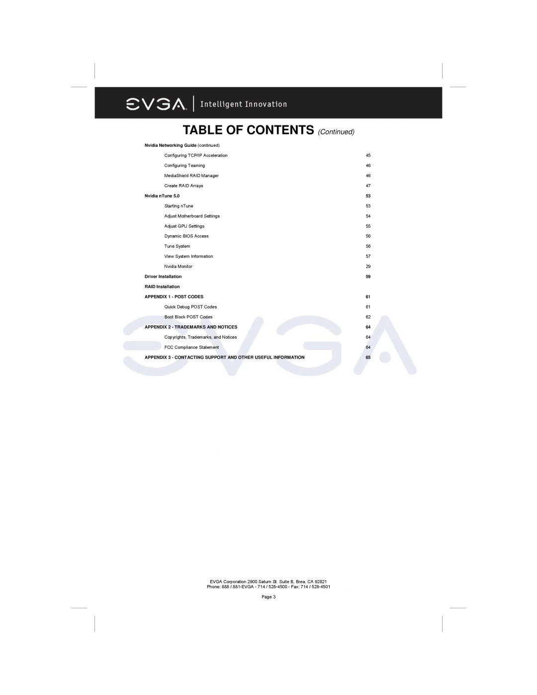 EVGA 122-M2-NF59-AX manual Table of Contents 