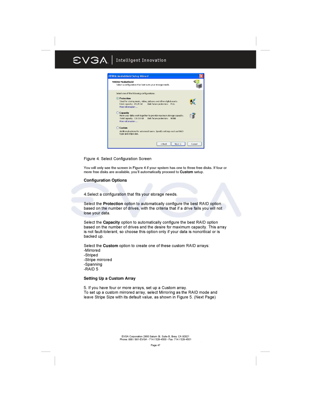 EVGA 122-M2-NF59-AX manual Configuration Options, Setting Up a Custom Array 