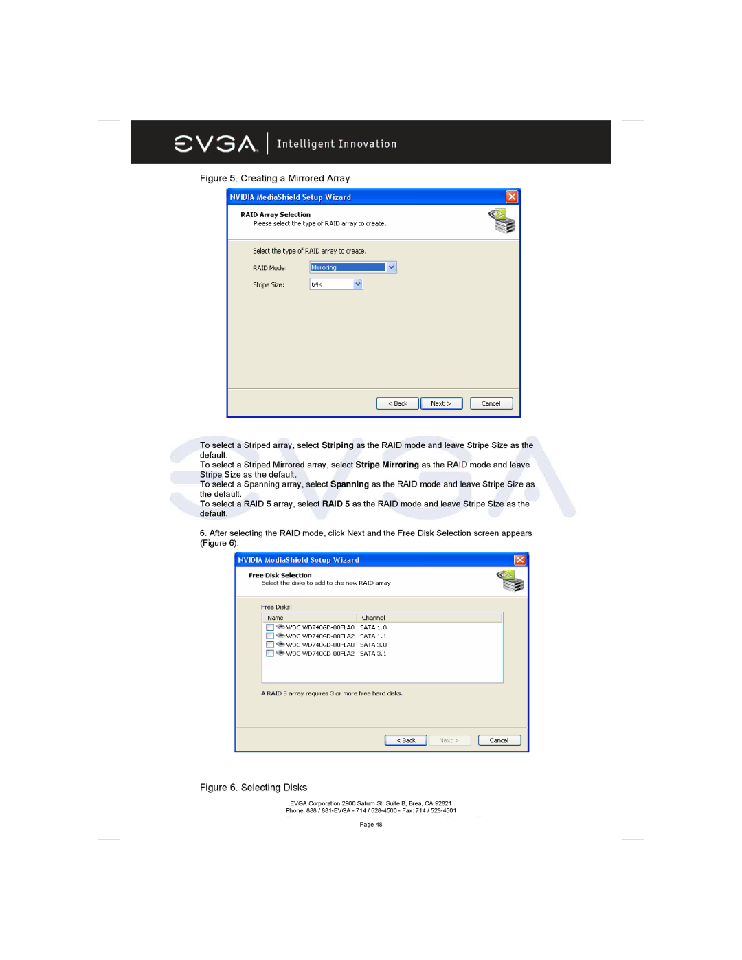 EVGA 122-M2-NF59-AX manual Creating a Mirrored Array 