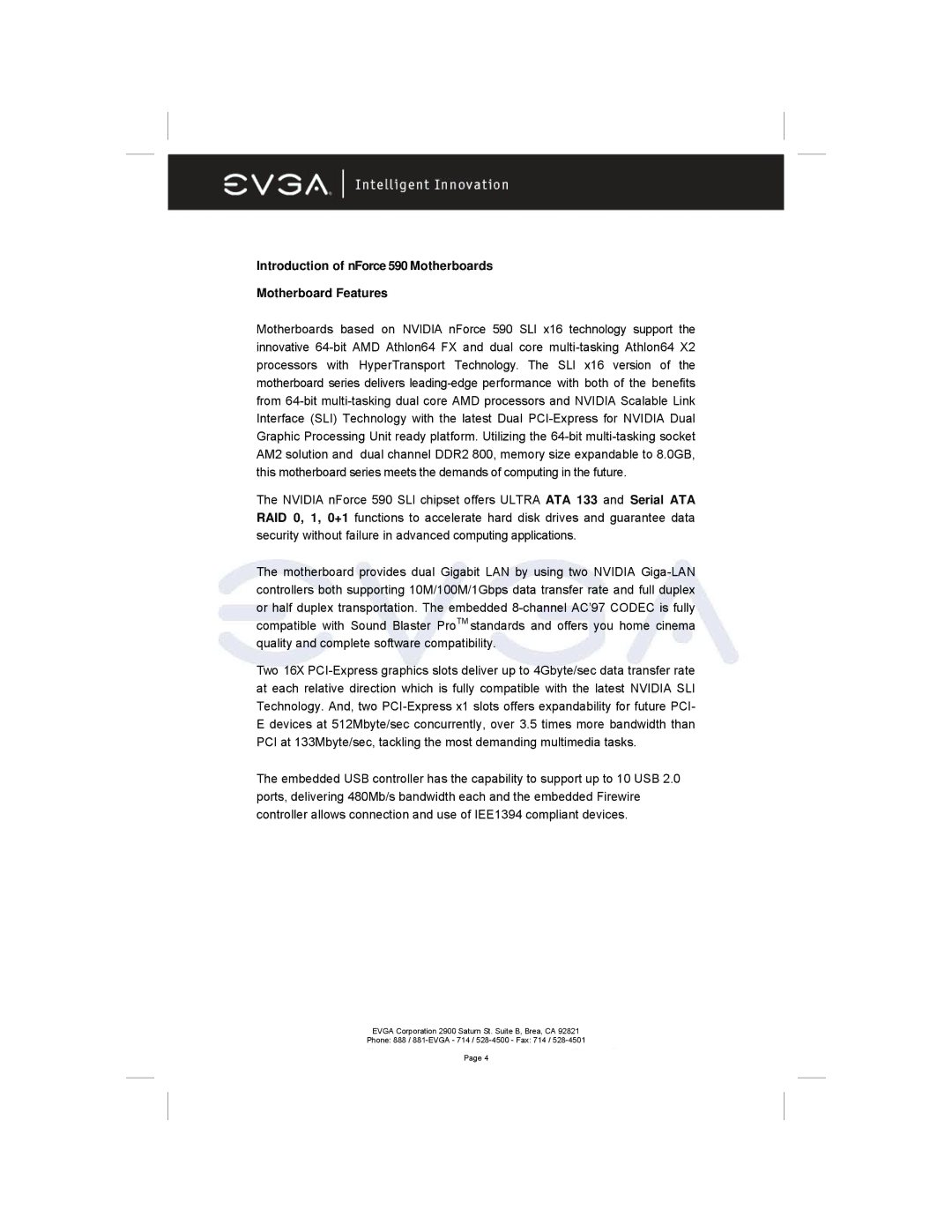 EVGA 122-M2-NF59-AX manual Introduction of nForce 590 Motherboards Motherboard Features 