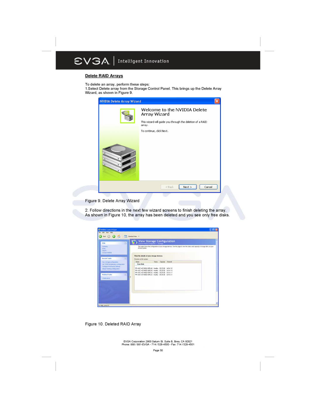 EVGA 122-M2-NF59-AX manual Delete RAID Arrays, Delete Array Wizard 