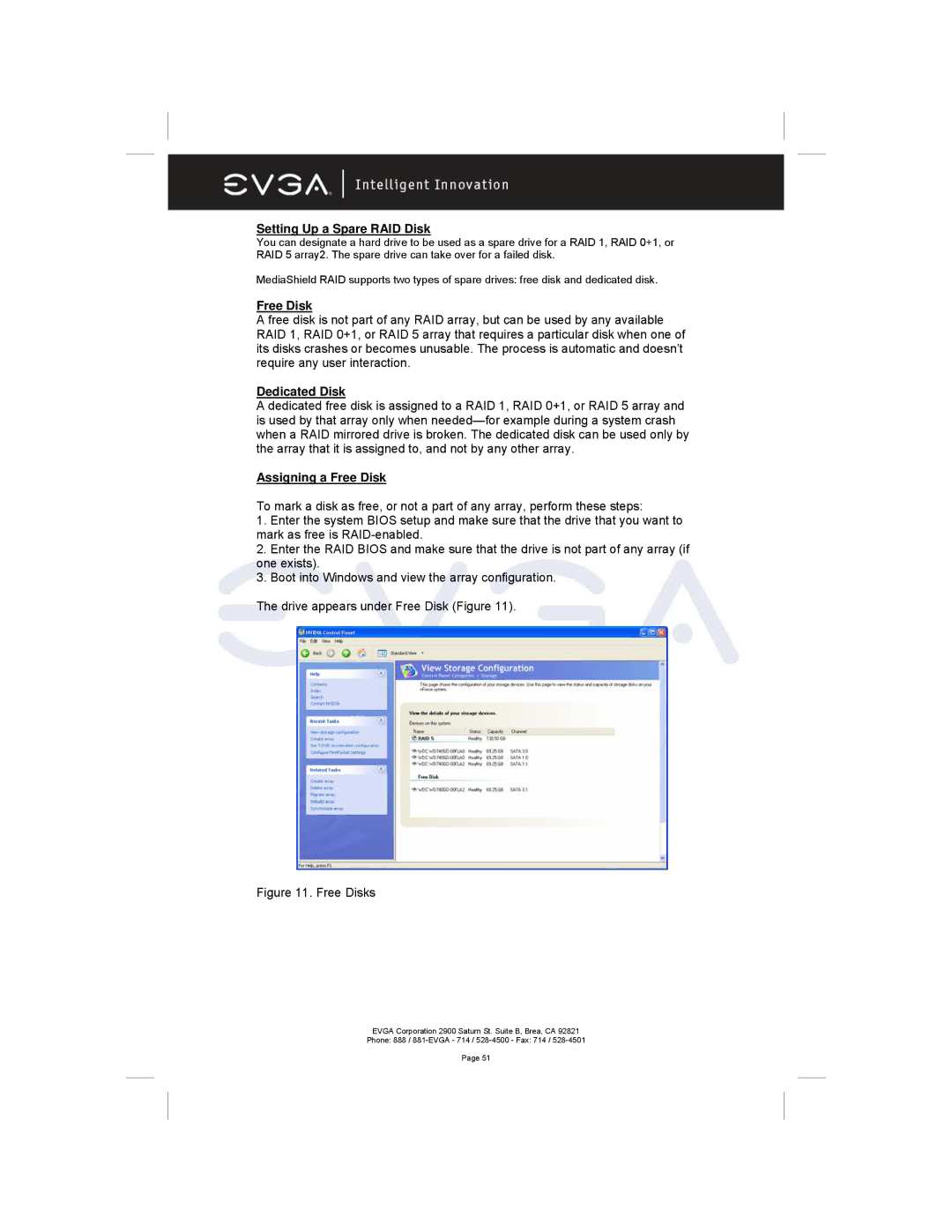 EVGA 122-M2-NF59-AX manual Setting Up a Spare RAID Disk, Dedicated Disk, Assigning a Free Disk 