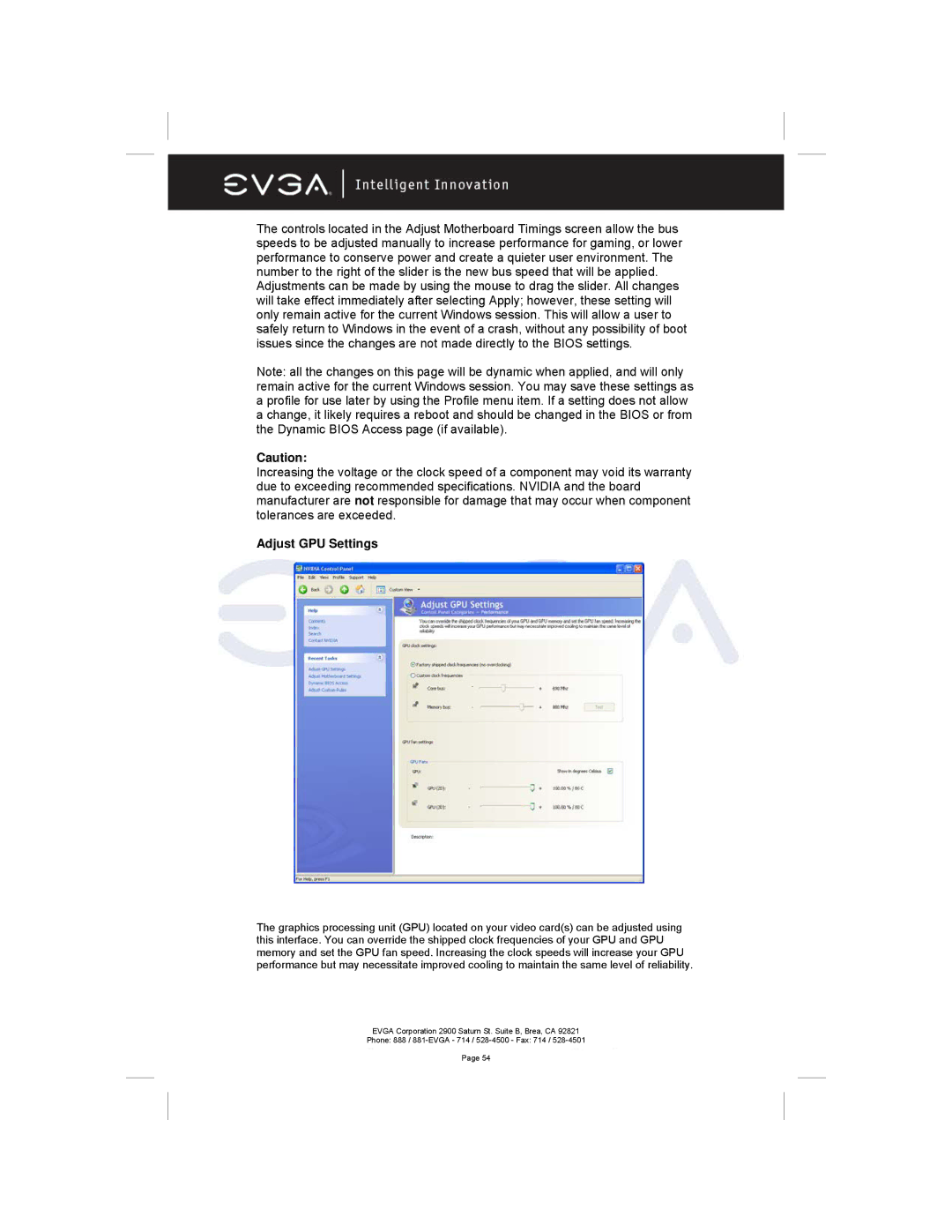 EVGA 122-M2-NF59-AX manual Adjust GPU Settings 