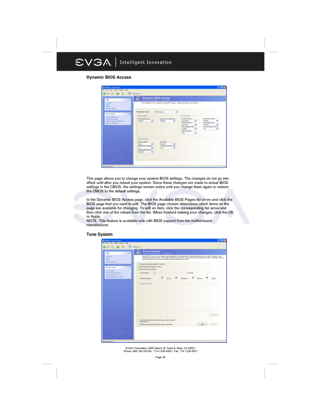 EVGA 122-M2-NF59-AX manual Dynamic Bios Access, Tune System 