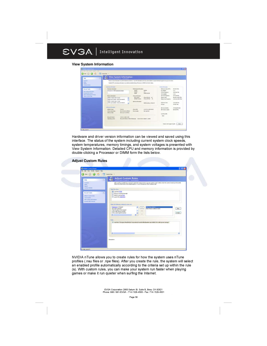 EVGA 122-M2-NF59-AX manual View System Information, Adjust Custom Rules 