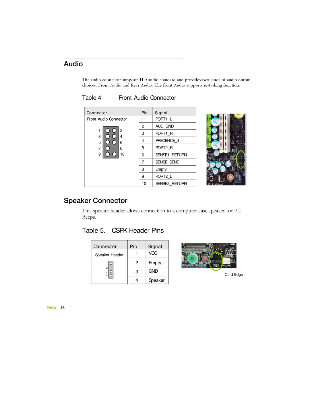 EVGA 122-YW-E173 manual Audio, Speaker Connector 