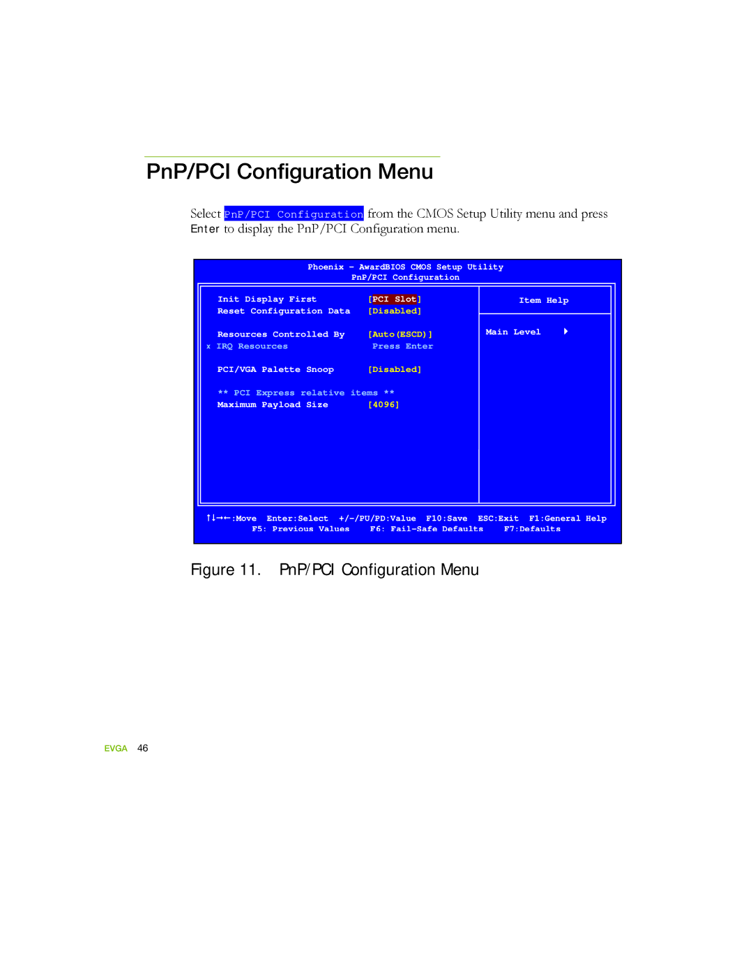 EVGA 122-YW-E173 manual PnP/PCI Configuration Menu 