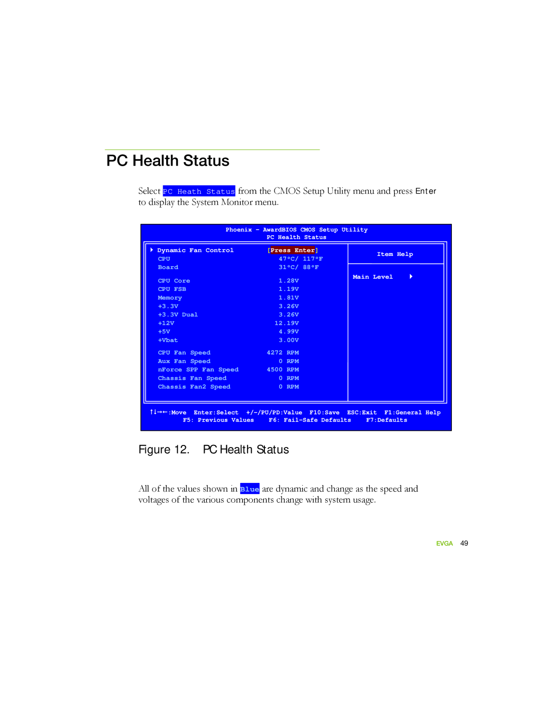 EVGA 122-YW-E173 manual PC Health Status 