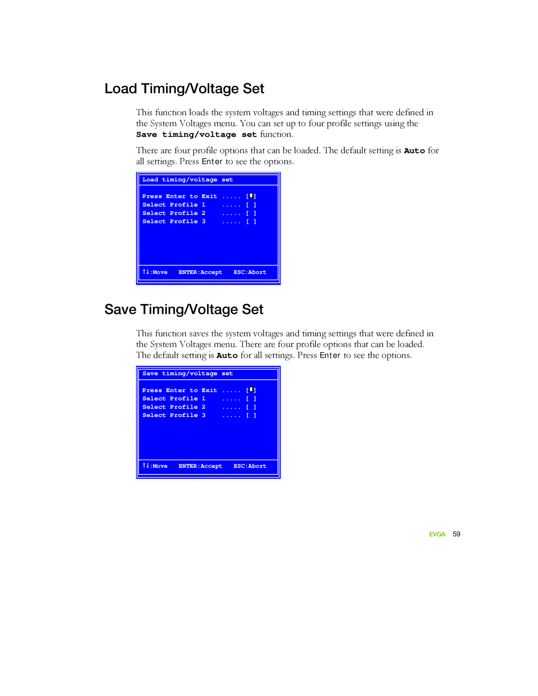 EVGA 122-YW-E173 manual Load Timing/Voltage Set, Save Timing/Voltage Set 