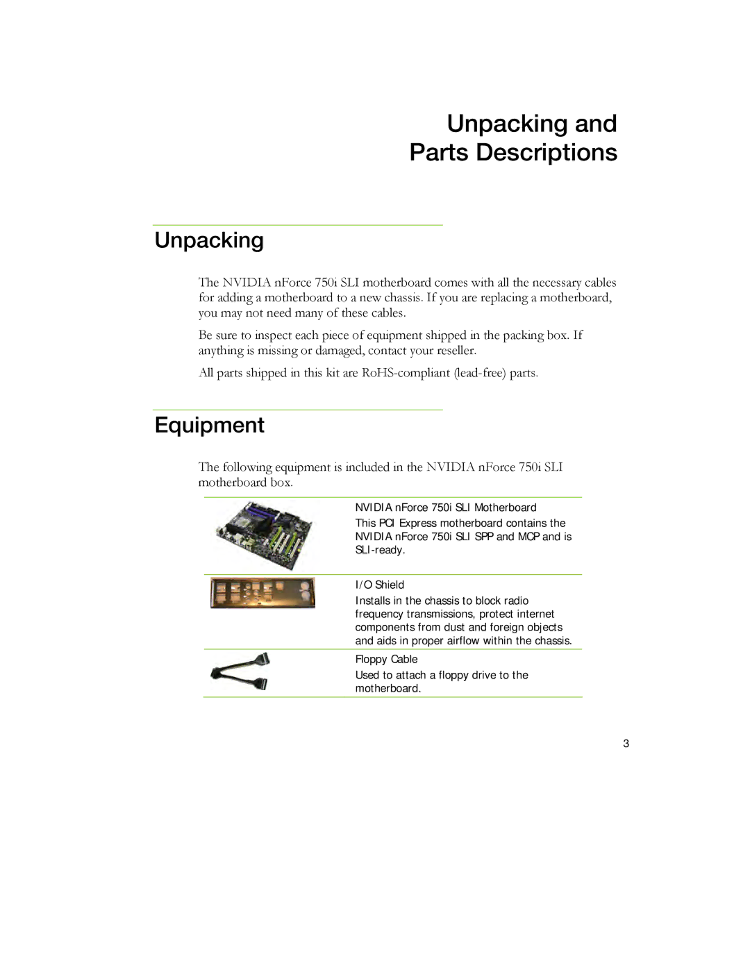 EVGA 123-YW-E175 manual Unpacking Parts Descriptions 