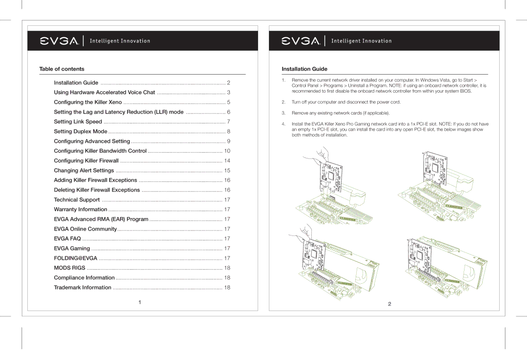 EVGA 128-P2-KN01 manual Table of contents, Installation Guide 