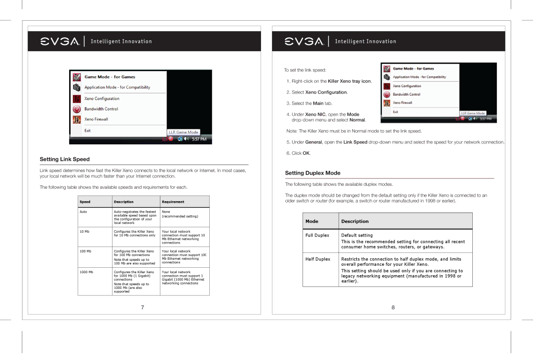 EVGA 128-P2-KN01 manual Setting Link Speed, Setting Duplex Mode 