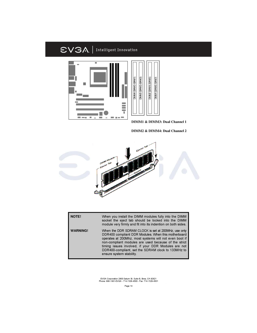 EVGA 131-K8-NF44-XX manual DIMM1 & DIMM3 Dual Channel DIMM2 & DIMM4 Dual Channel 