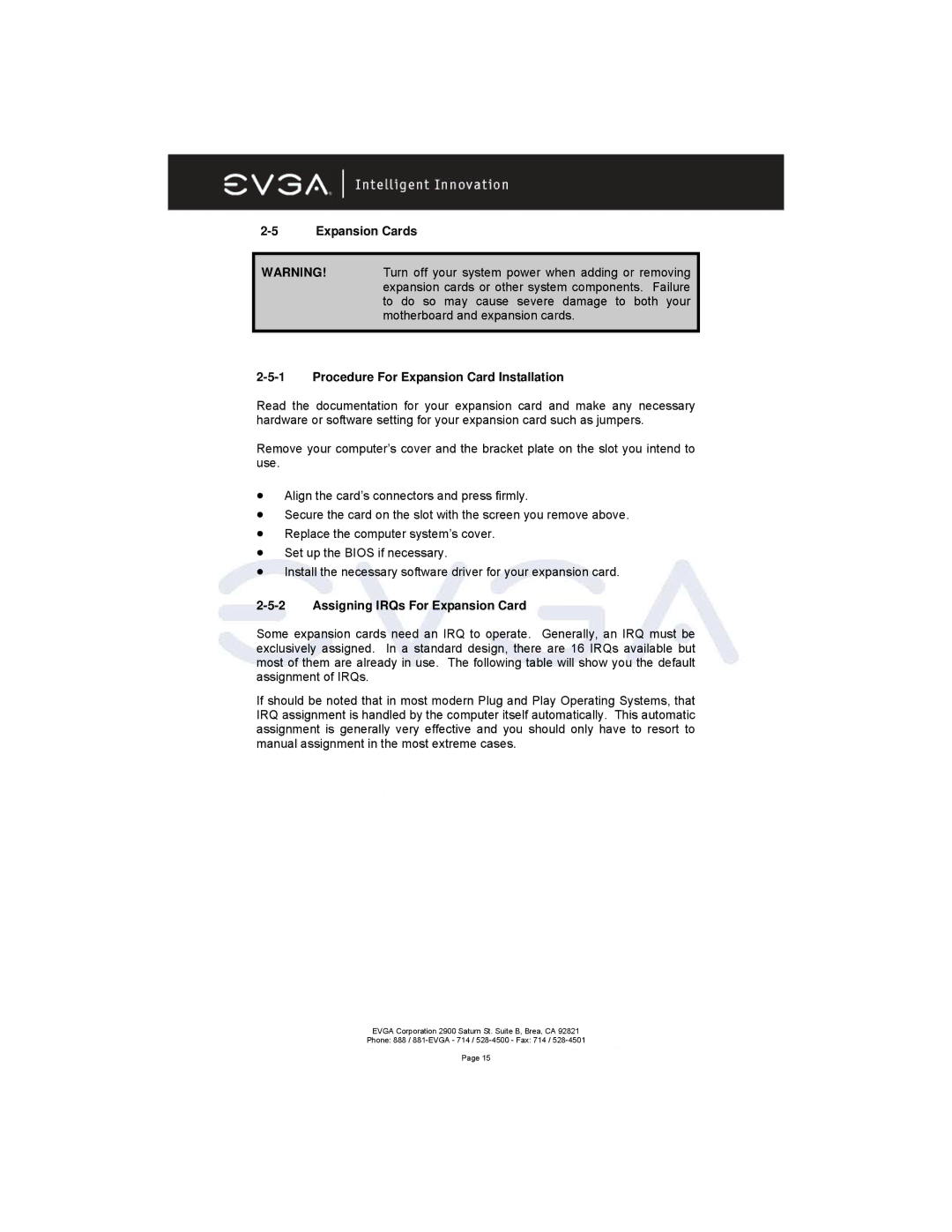 EVGA 131-K8-NF44-XX manual Expansion Cards Procedure For Expansion Card Installation, Assigning IRQs For Expansion Card 