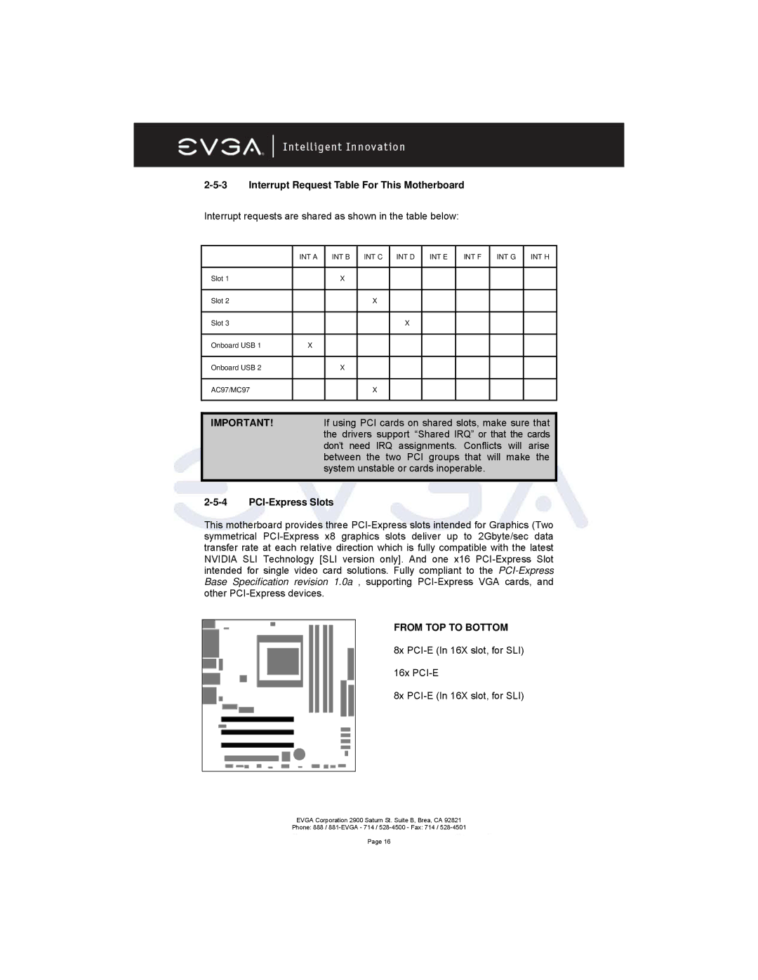 EVGA 131-K8-NF44-XX manual Interrupt Request Table For This Motherboard, PCI-Express Slots, From TOP to Bottom 