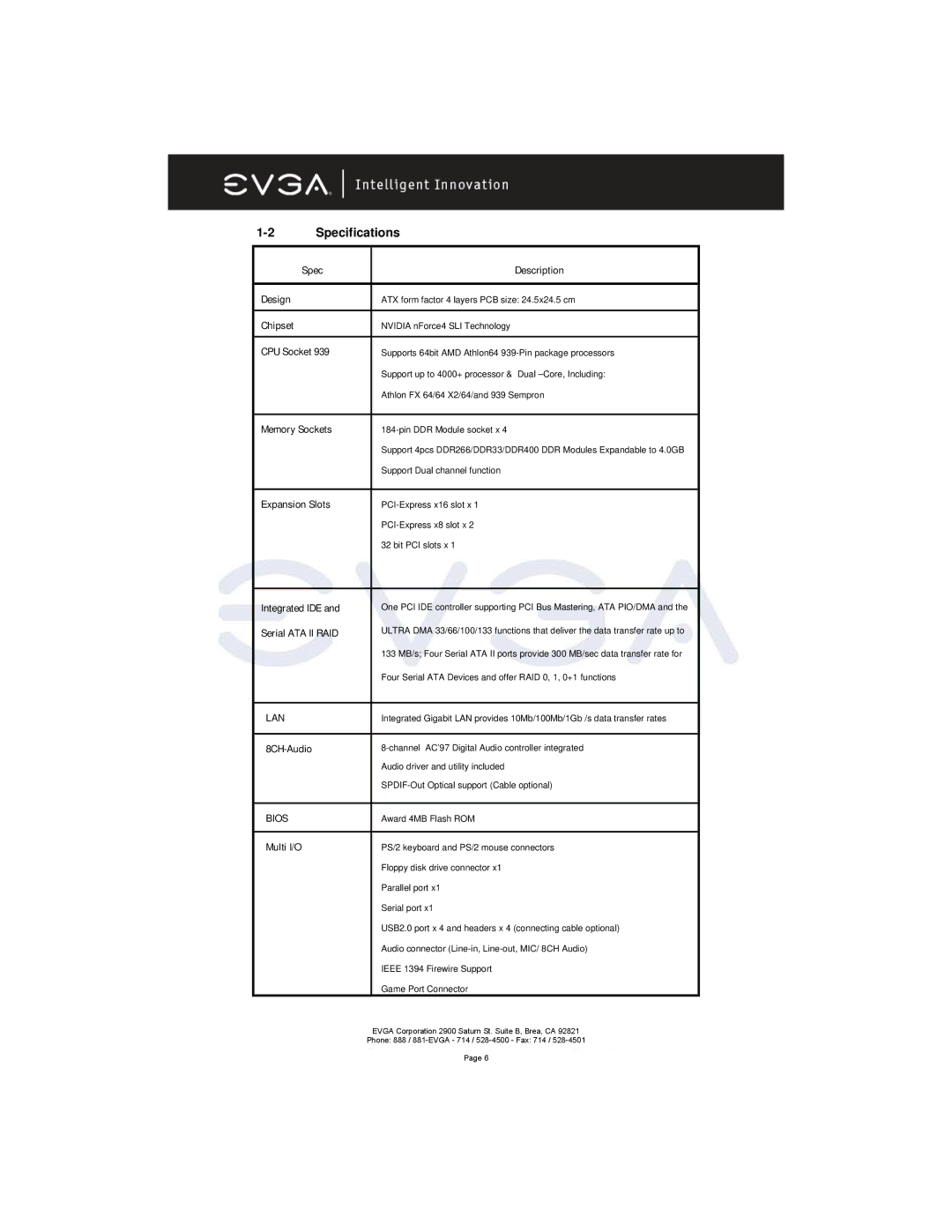 EVGA 131-K8-NF44-XX manual Specifications 