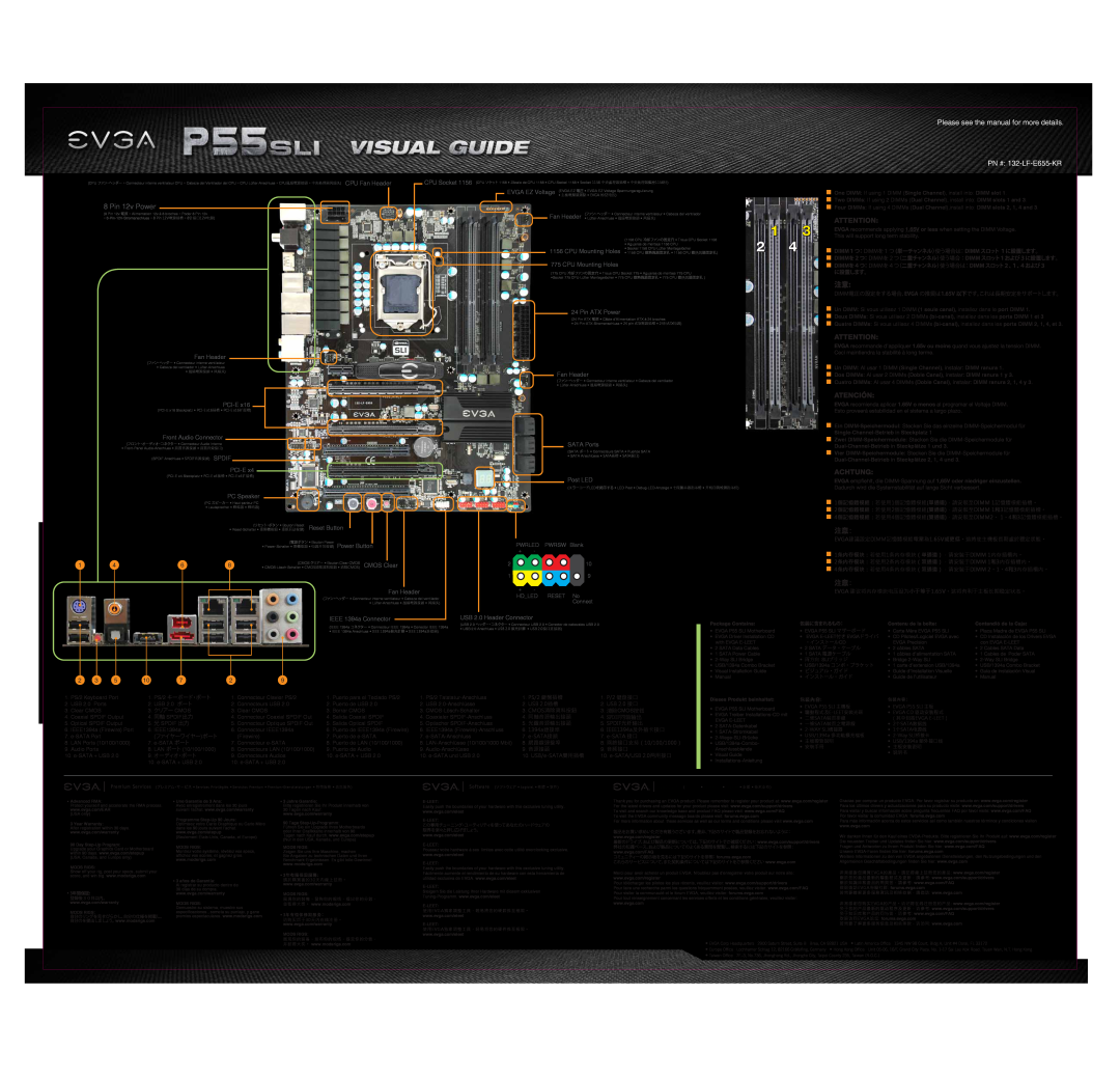 EVGA Please see the manual for more details PN # 132-LF-E655-KR, Pin 12v Power, Atención, Achtung 