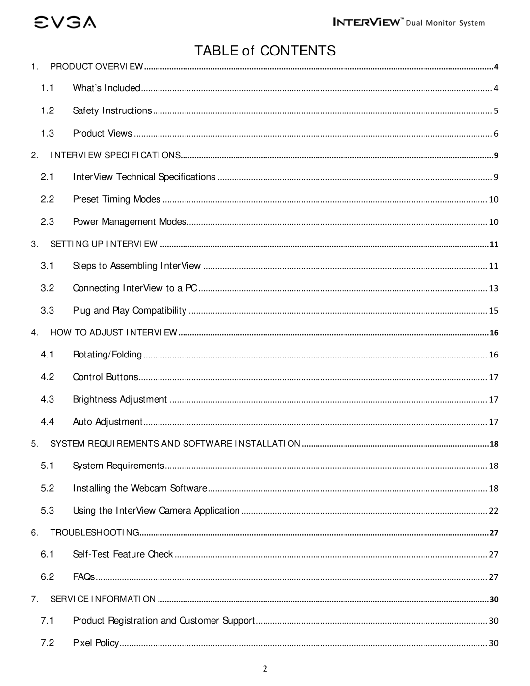 EVGA 200-LM-1700 manual Table of Contents 