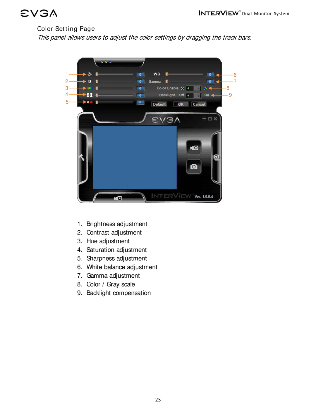 EVGA 200-LM-1700 manual Color Setting 