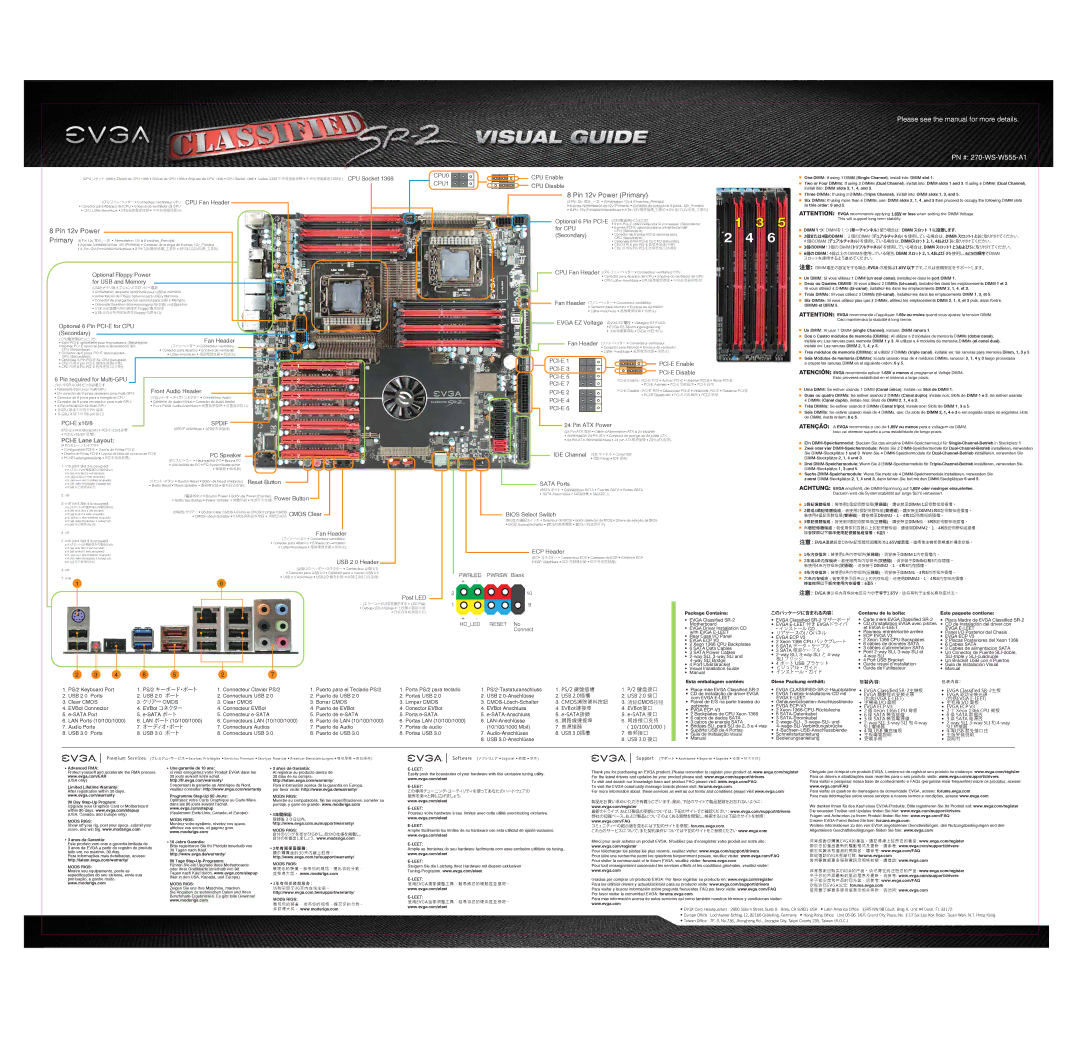 EVGA 270-WS-W555-A1 manual CPU Fan Header, Optional Floppy Power for USB and Memory, Optional 6 Pin PCI-E for CPU Secondary 