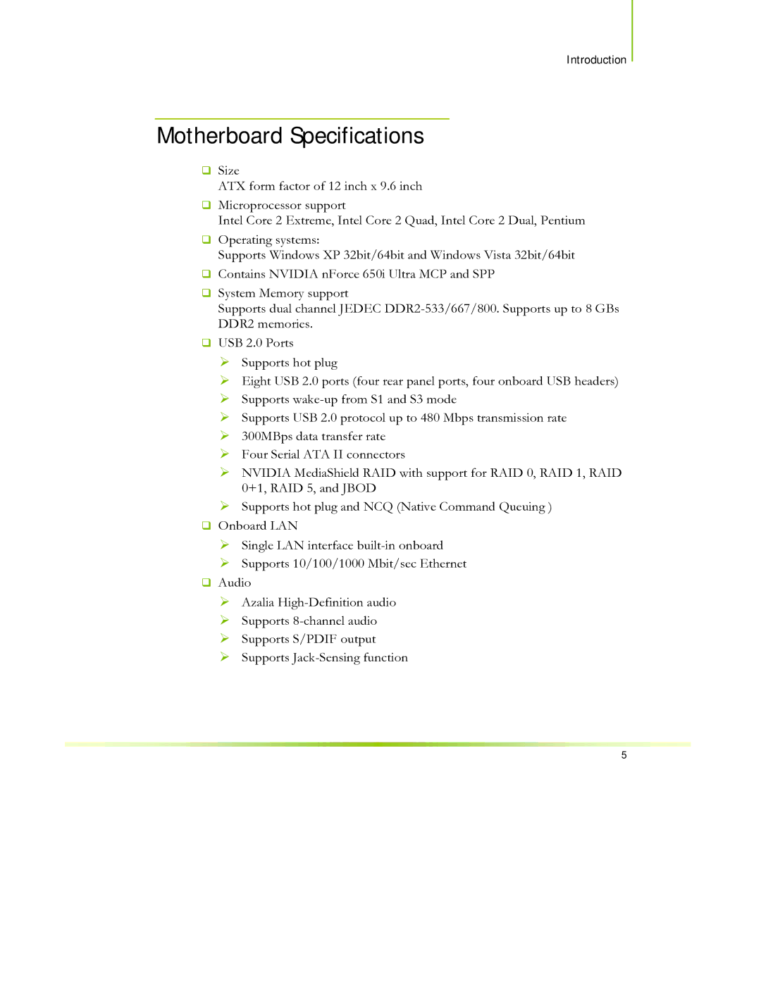 EVGA 650I manual Motherboard Specifications 