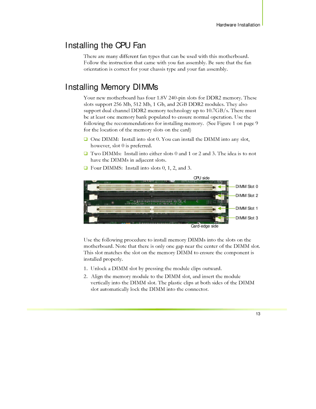 EVGA 650I manual Installing the CPU Fan, Installing Memory DIMMs 