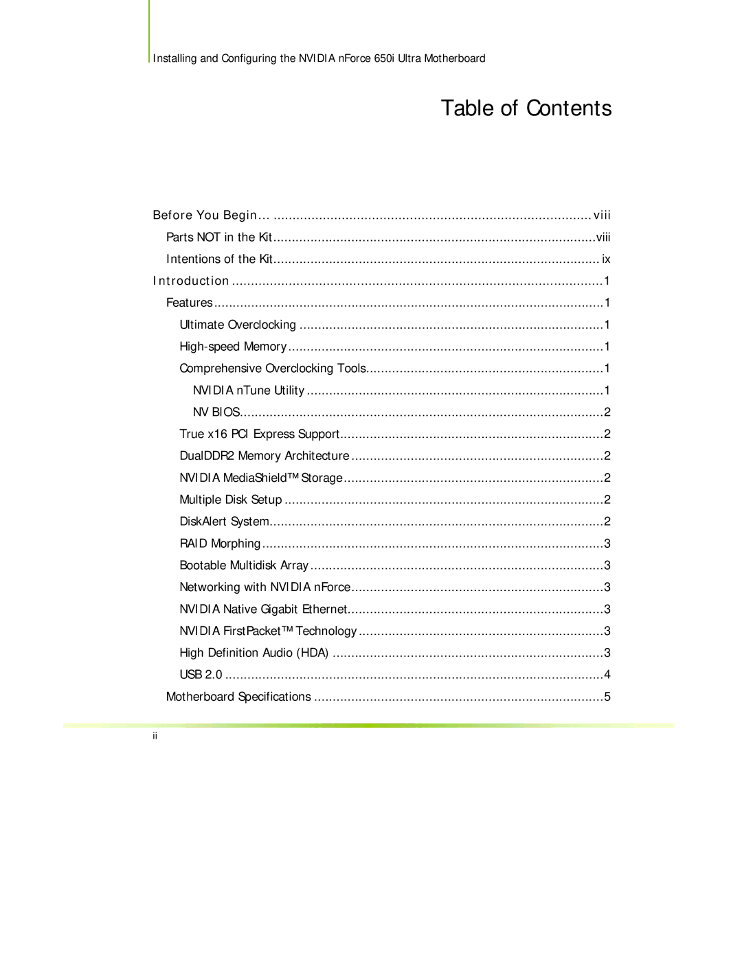 EVGA 650I manual Table of Contents 